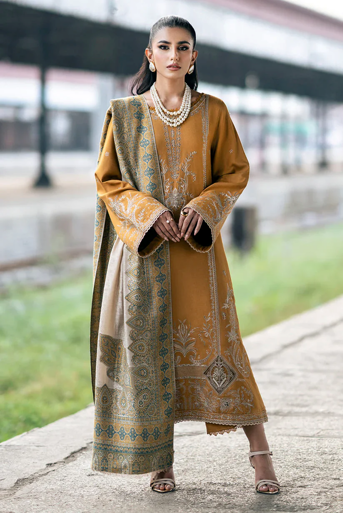 NF-308 Hussain Rehar Luxury Embroidered Danak 3PC