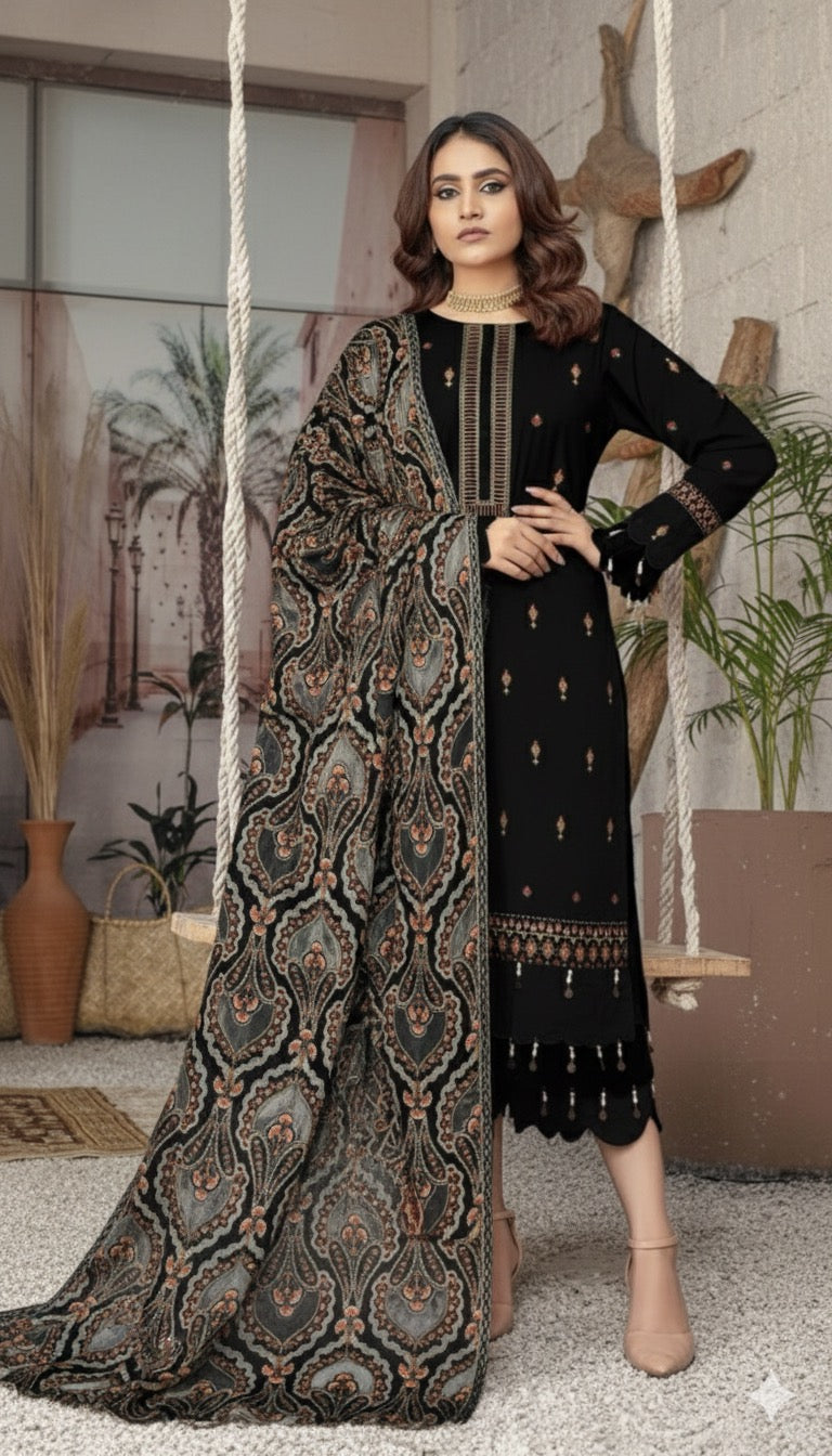 NF-501 Bareeze Lazercut Applic Shawl Set Danak 3PC