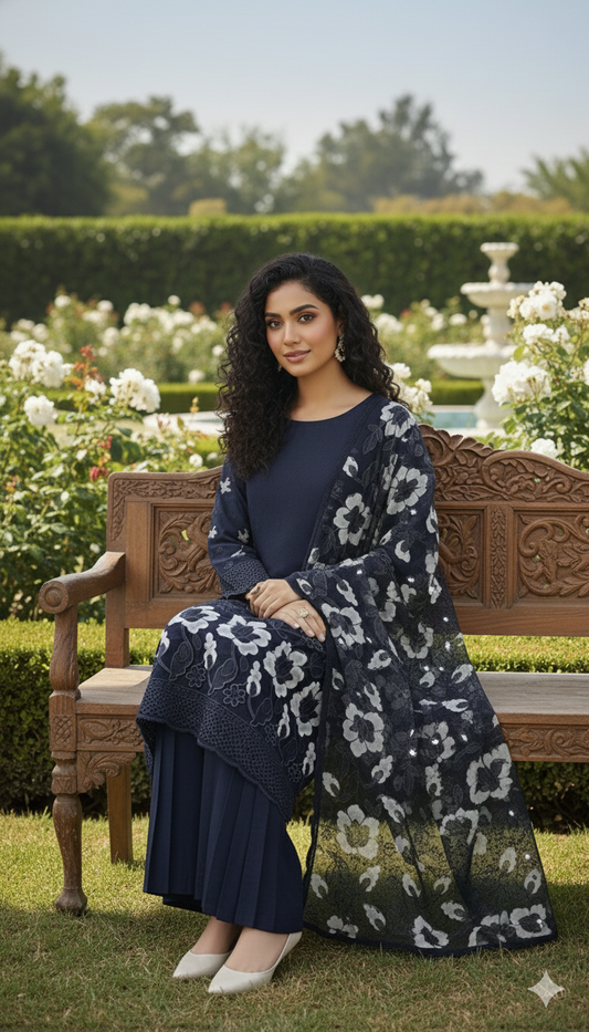 NF-510 Bareeze Lazercut Applic Shawl 3PC