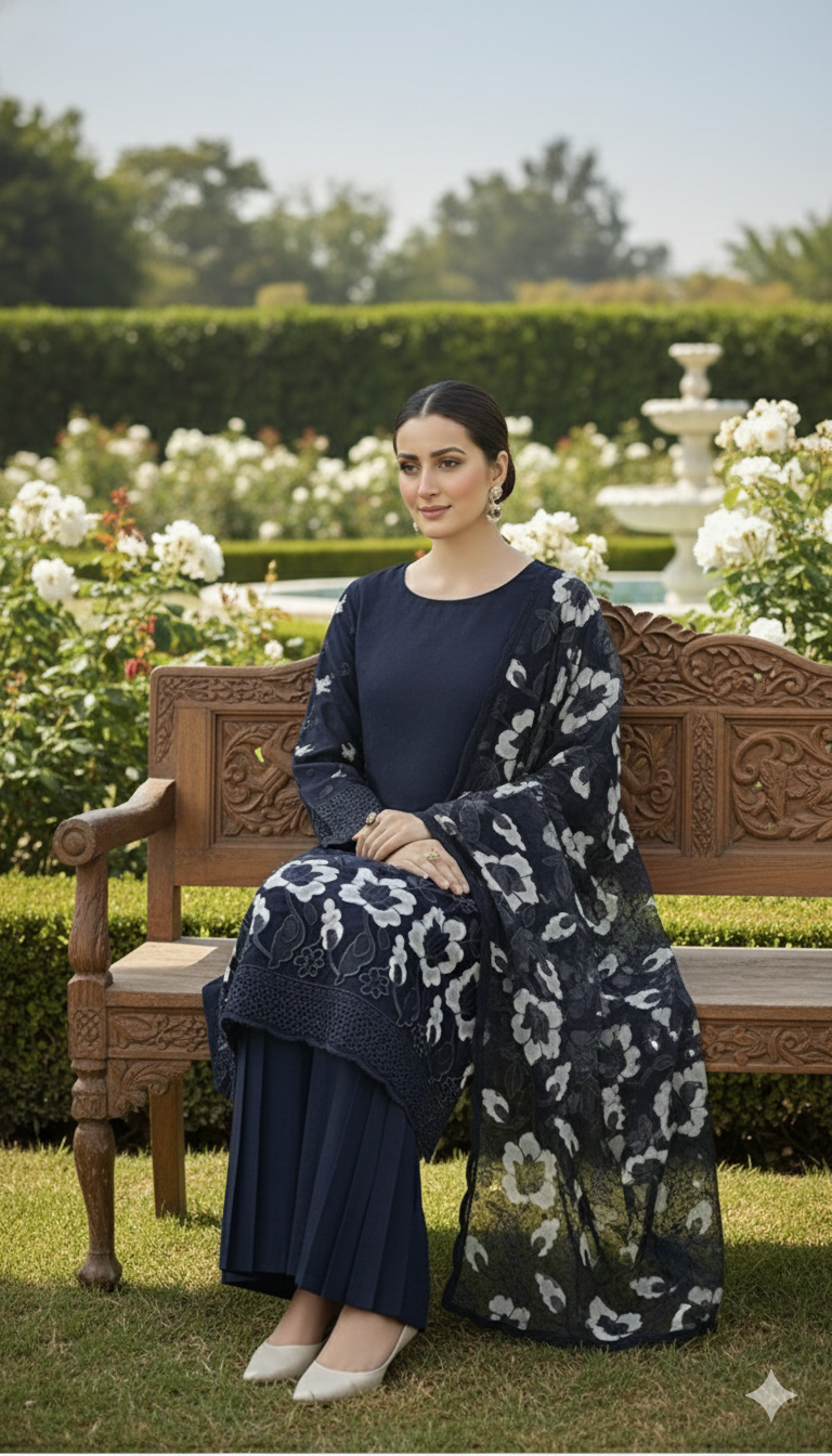 NF-510 Bareeze Lazercut Applic Shawl 3PC