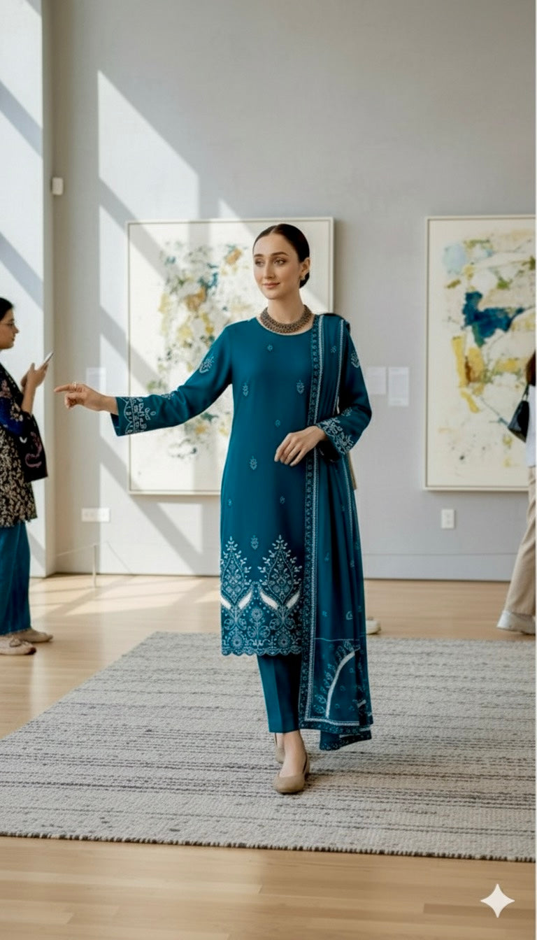 NF-204 Zarkash Ready to Wear Lzercut applic Shawls Danak Marina 3PC