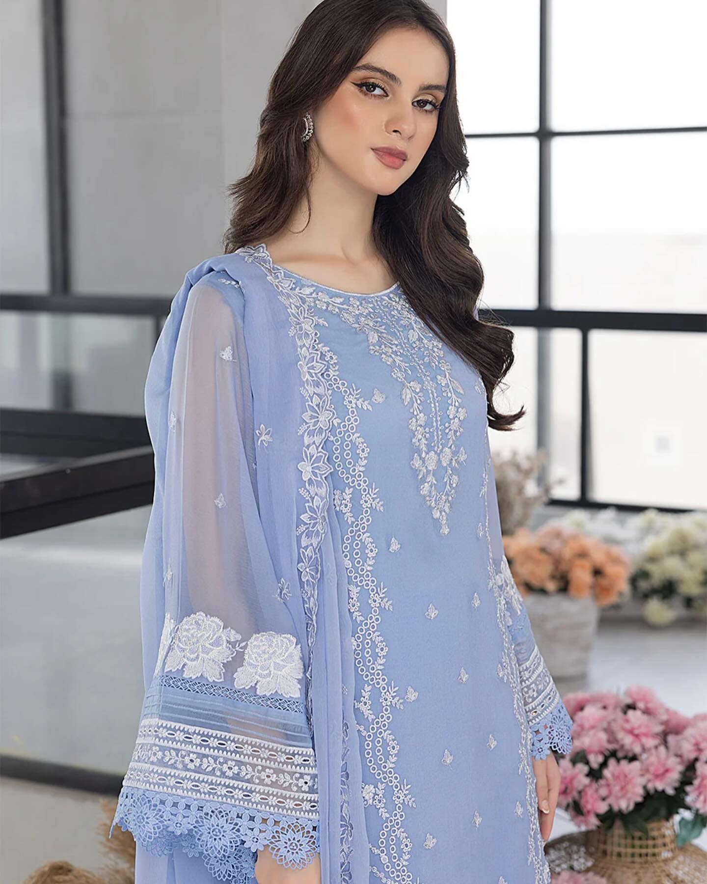 NF-5177 Azure Luxury Embroidered Lawn 3PC