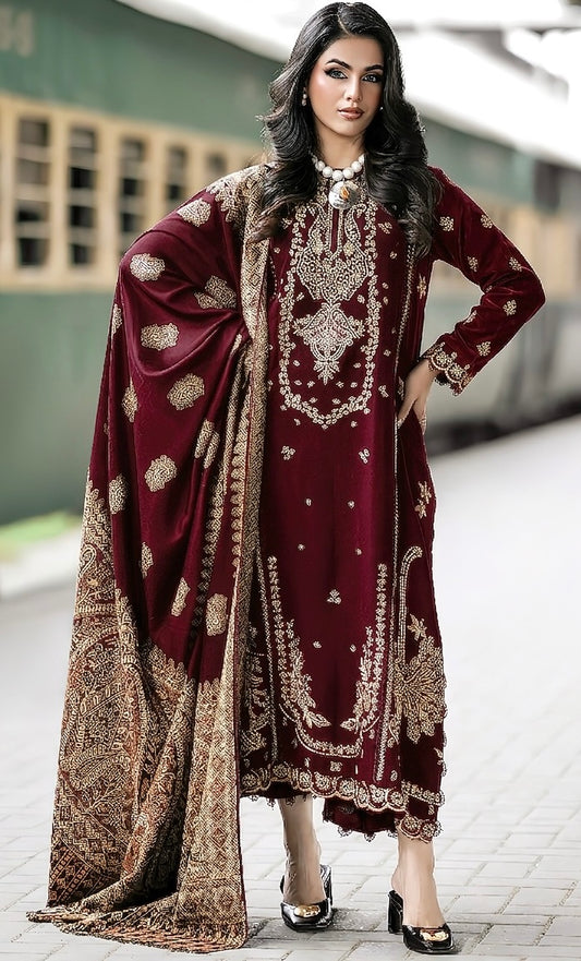 NF-328 Emaan adil Luxury Embroidered lawn 3Pc
