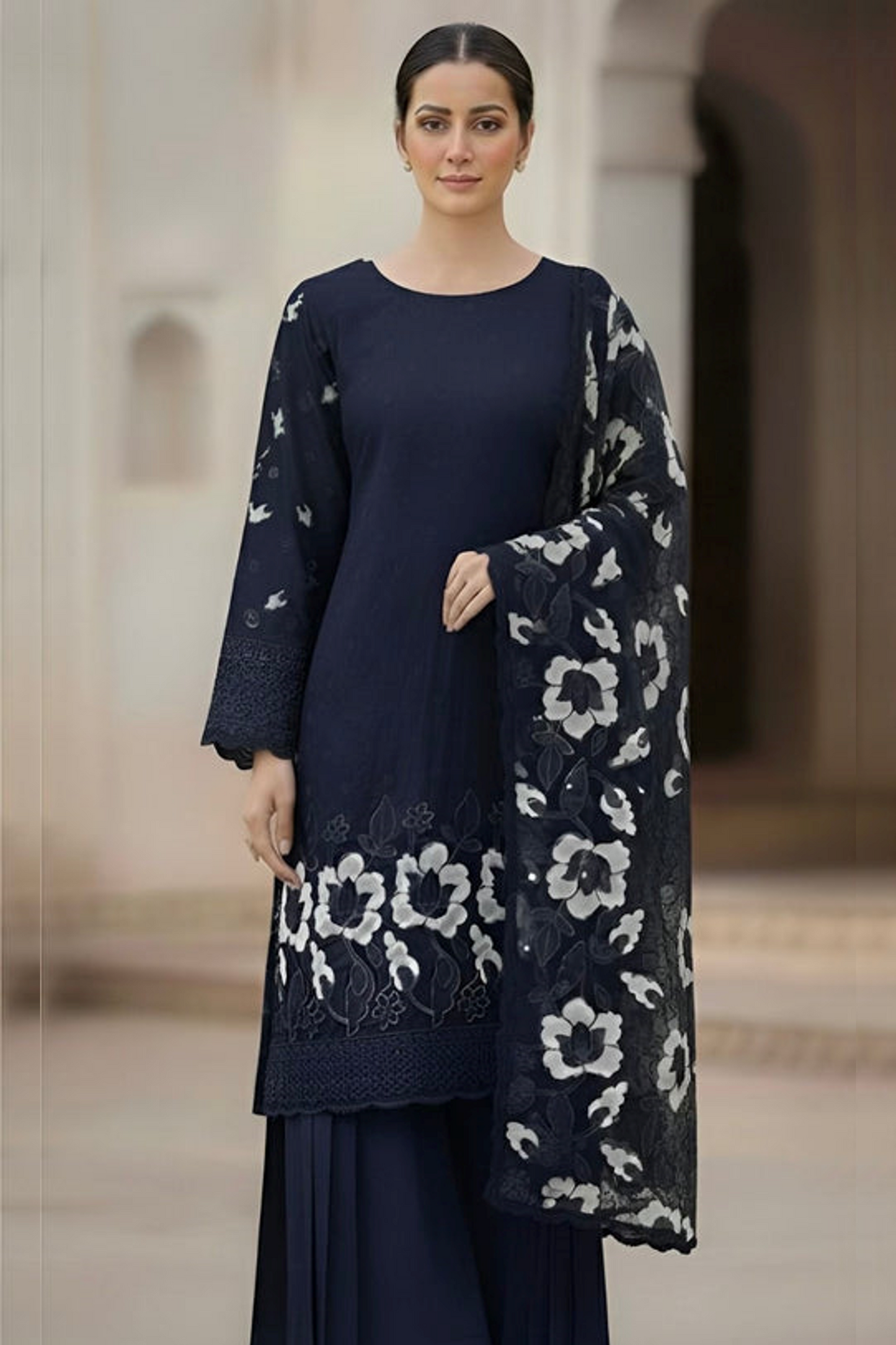 NF-510 Bareeze Lazercut Applic Shawl 3PC