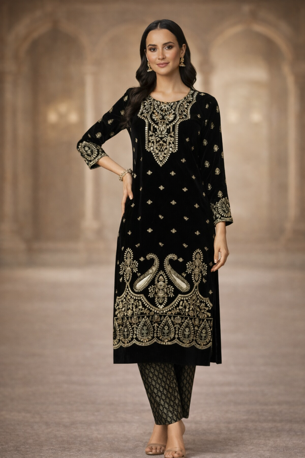 NF-616 Gulahmad Microvelvet 9000 pounds Embroidered 2PC