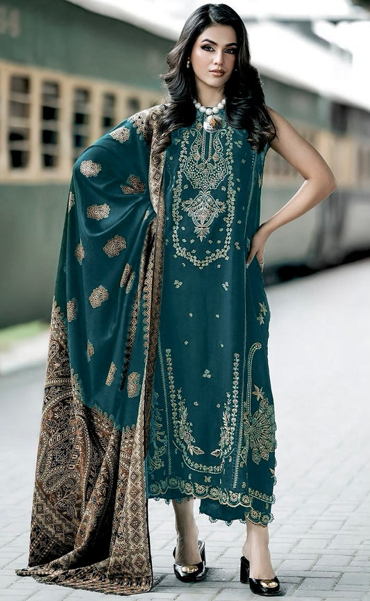 NF-328 Emaan Adil Luxury Embroidered Lawn 3PC