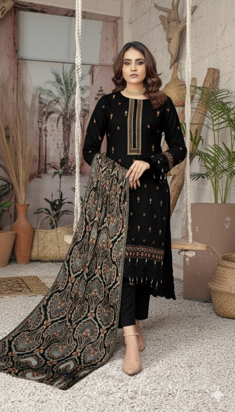 NF-501 Bareeze Lazercut Applic Shawl Set Danak 3PC