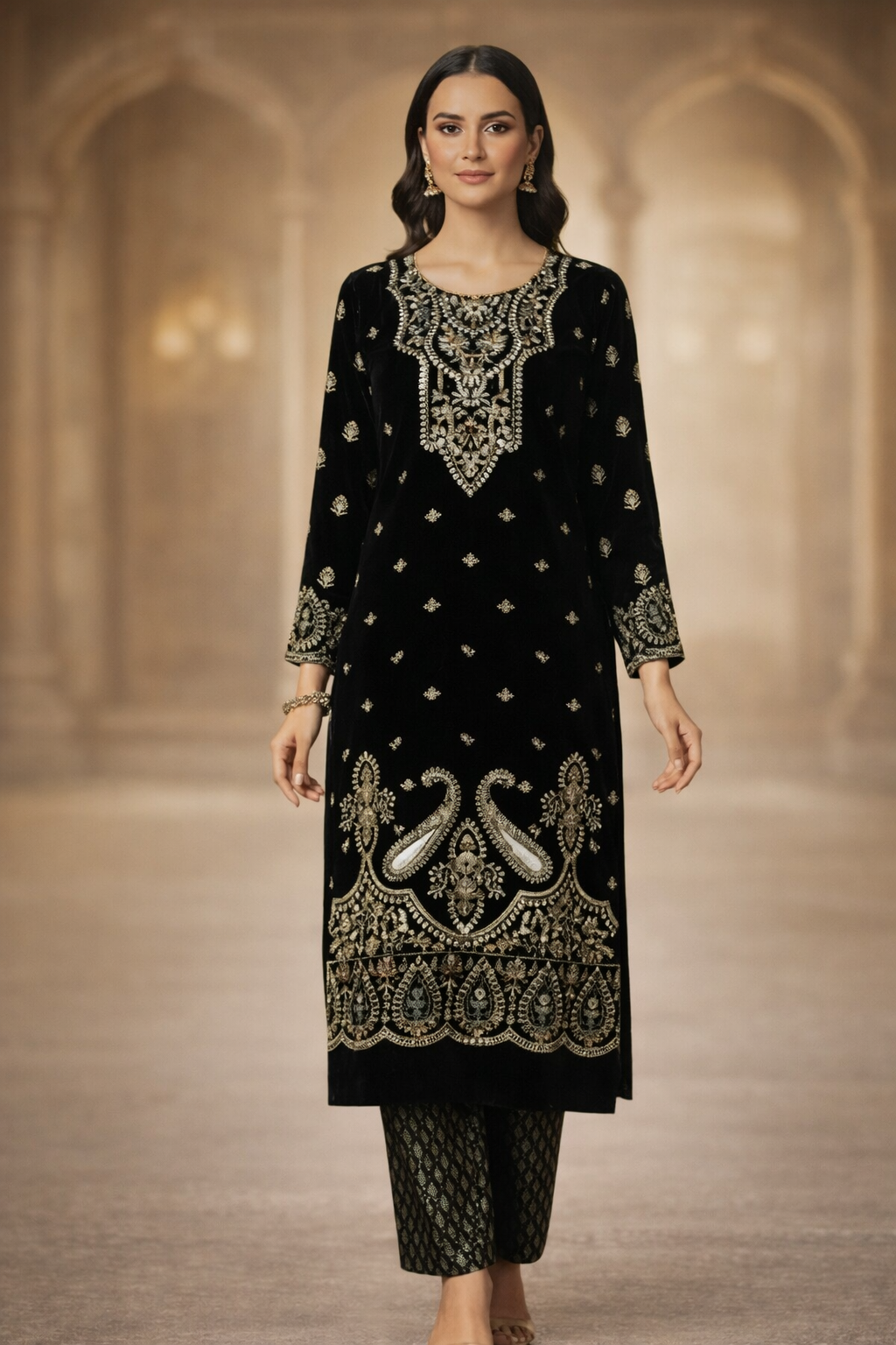 NF-616 Gulahmad Microvelvet 9000 pounds Embroidered 2PC