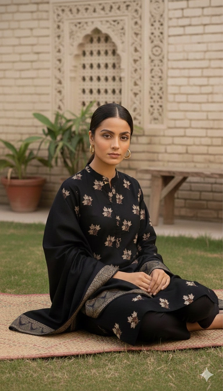 NF-022 Bareeze Allover with Jaquard wool shawl 3PC