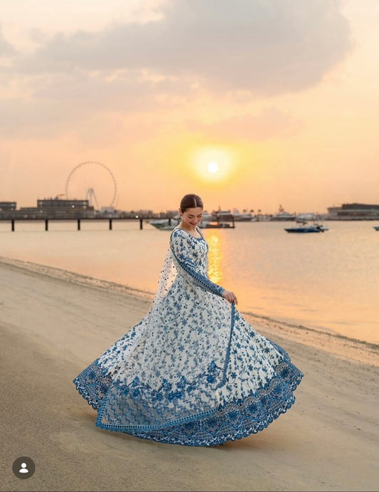 Faiza Sqlain Luxury Embroidered Full Frock / Maxi with Ready to wear Dubata 3PC