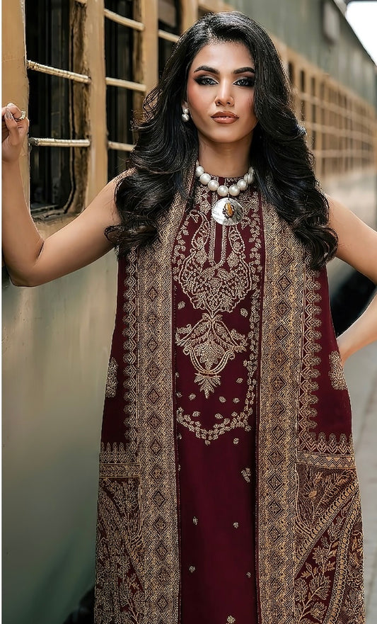 NF-328 Emaan adil Luxury Embroidered lawn 3Pc