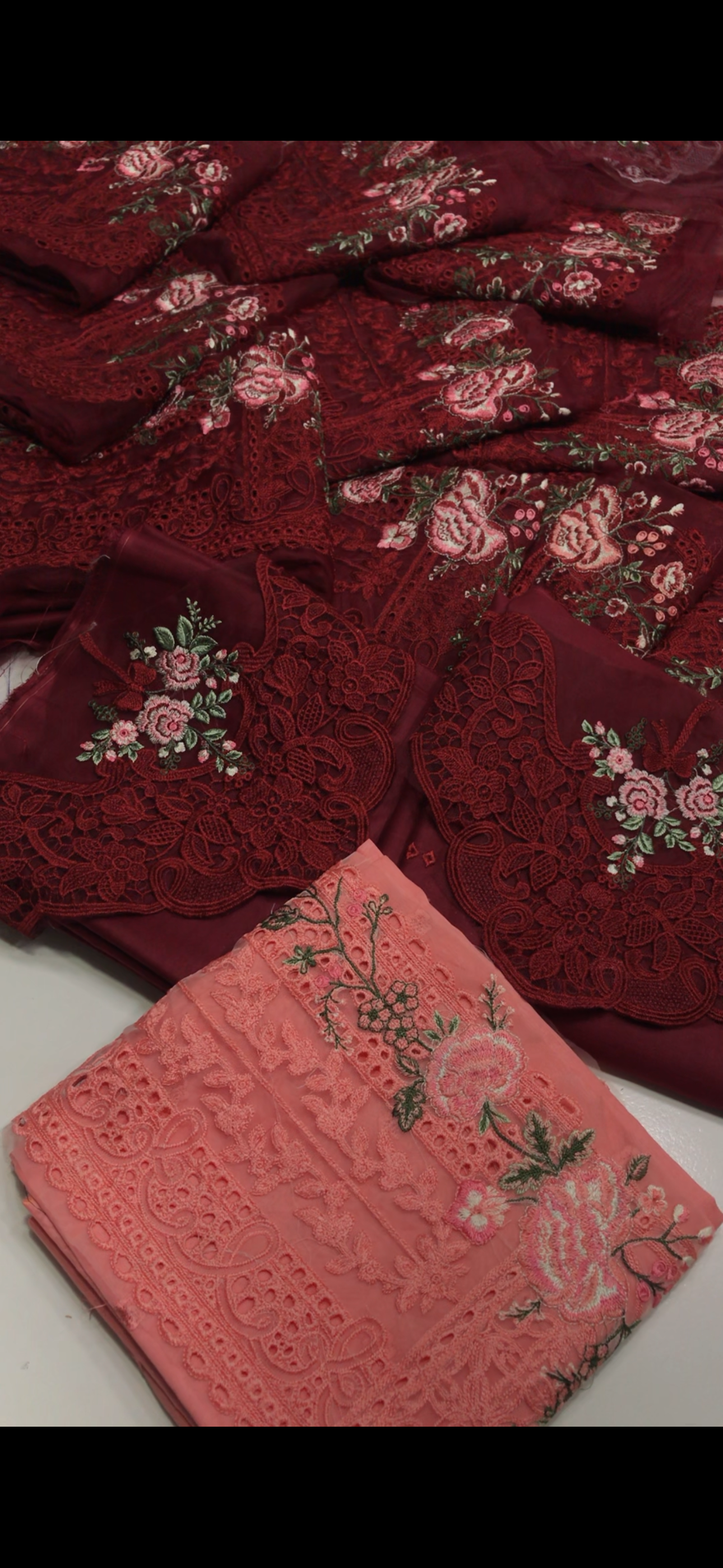 NF-299 Maria B Luxury Party Wear Chickenkari Maroon Lawn 2PC