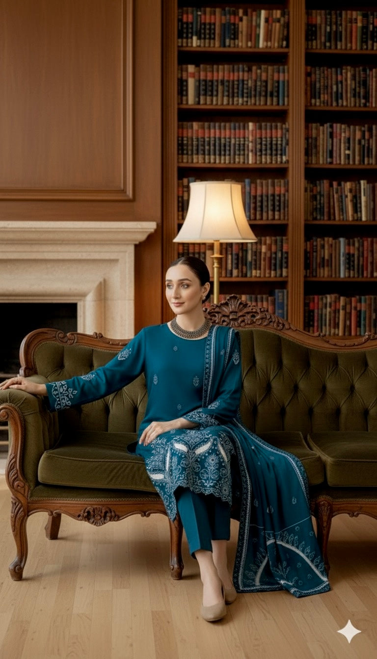 NF-204 Zarkash Ready to Wear Lzercut applic Shawls Danak Marina 3PC