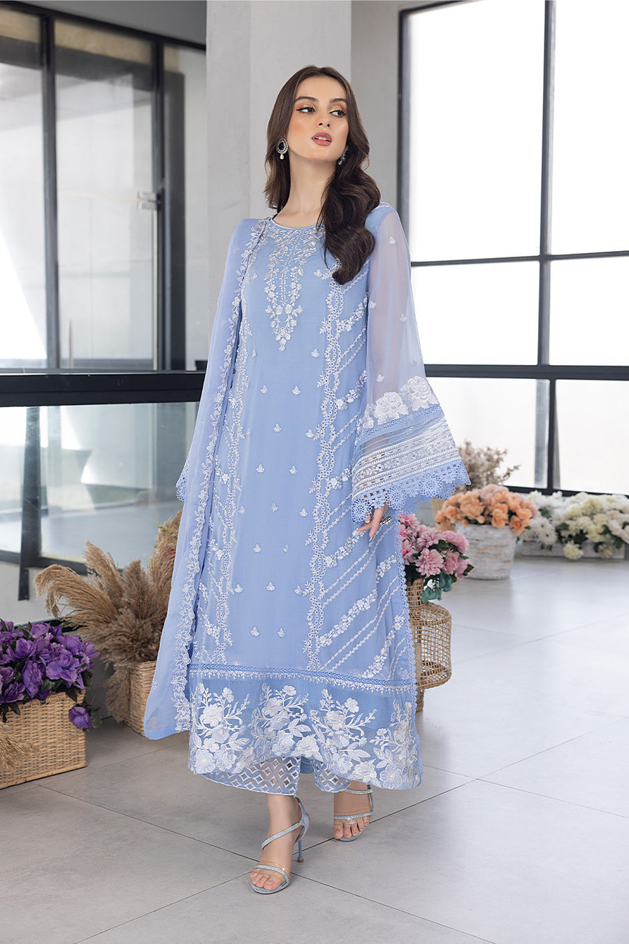 NF-5177 Azure Luxury Embroidered Lawn 3PC