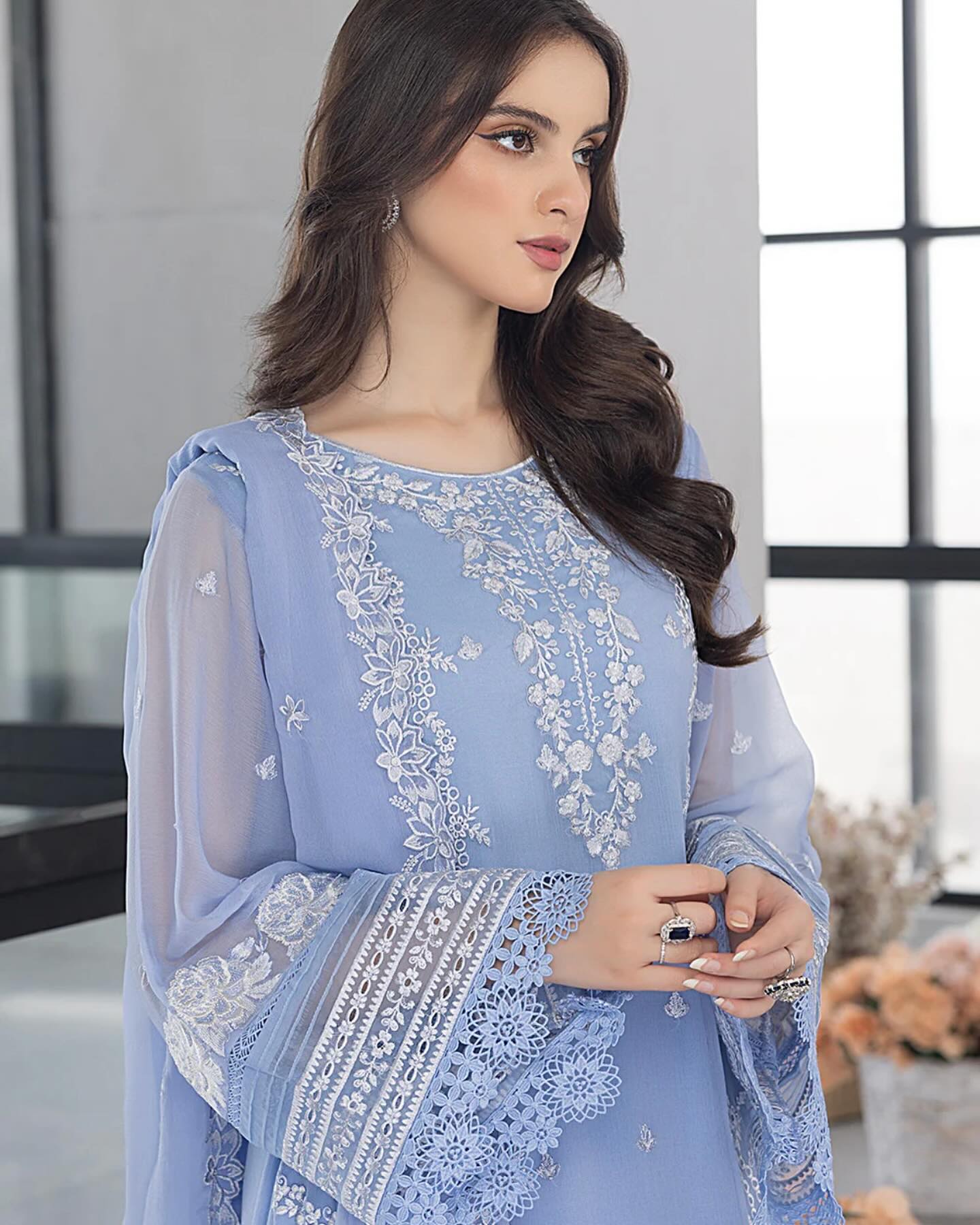 NF-5177 Azure Luxury Embroidered Lawn 3PC