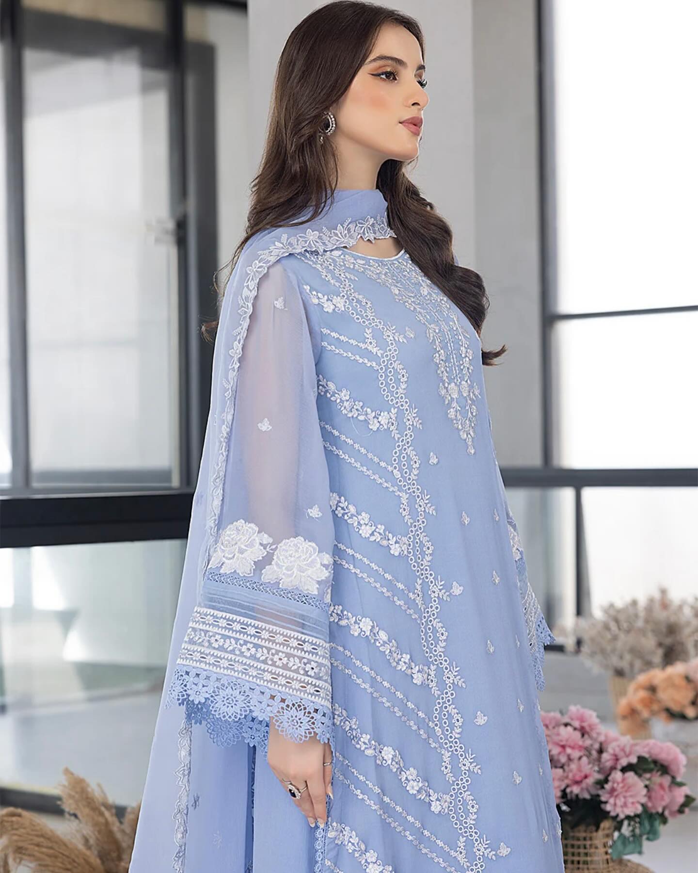 NF-5177 Azure Luxury Embroidered Lawn 3PC