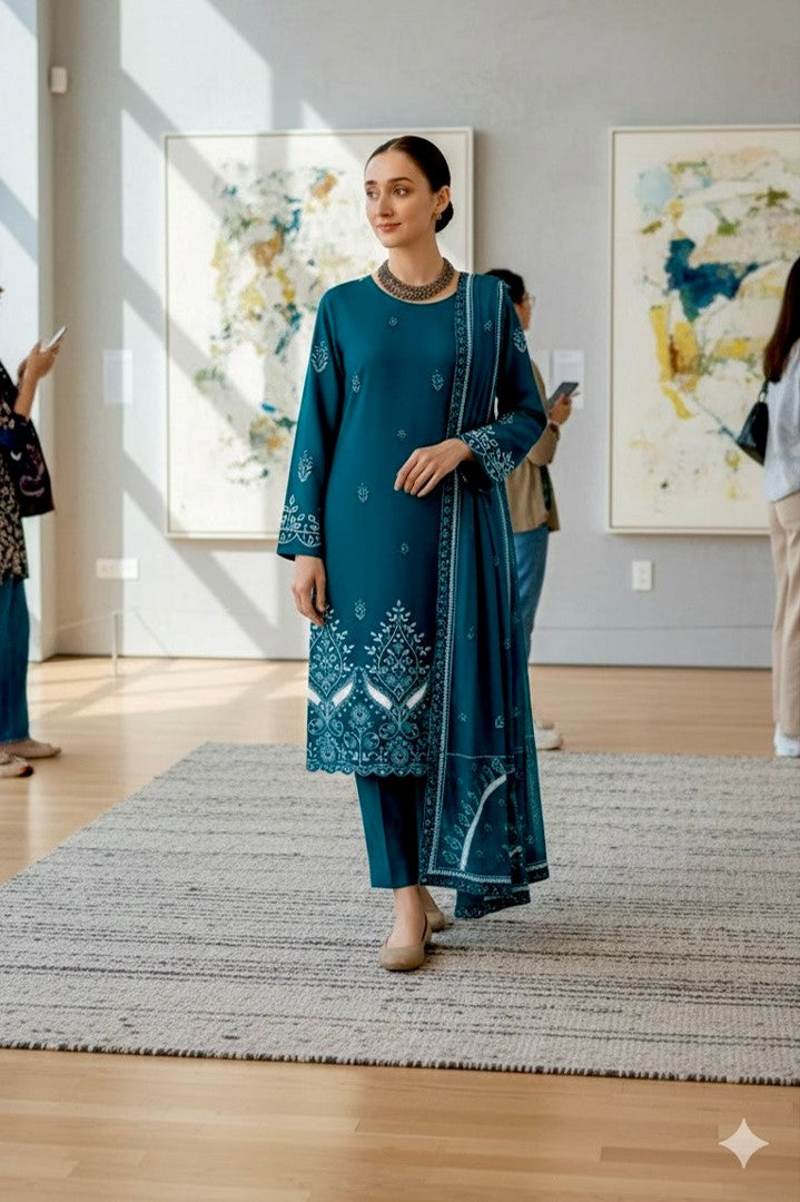 NF-204 Zarkash Ready to Wear Lzercut applic Shawls Danak Marina 3PC